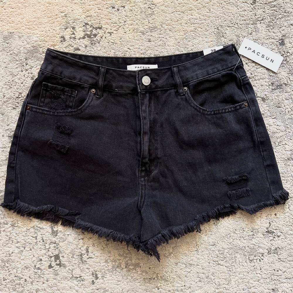 Festival High Waisted Denim Shorts PacSun Sz 28 Black Distressed NWT Jeans
